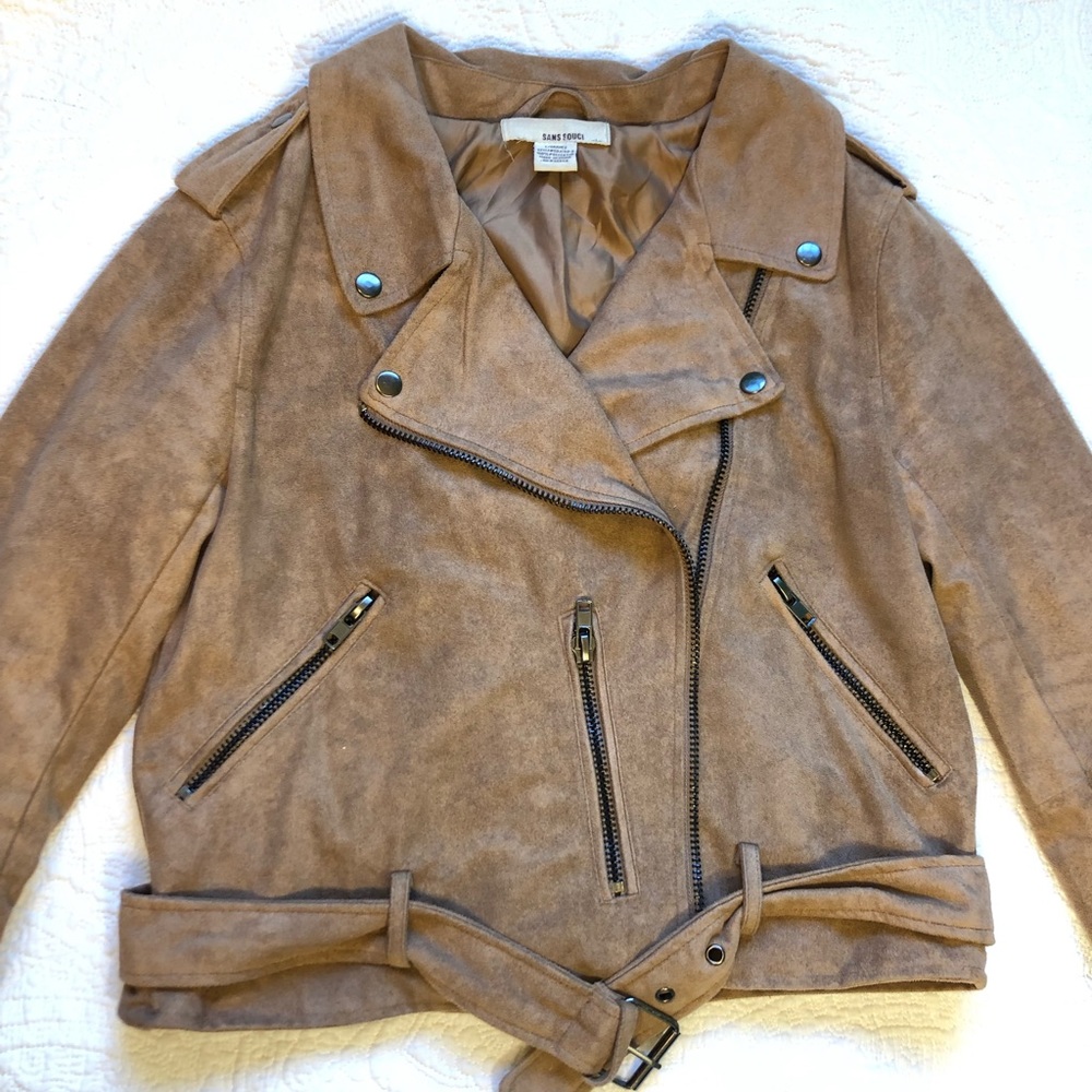 Faux Suede Tan Moto Jacket